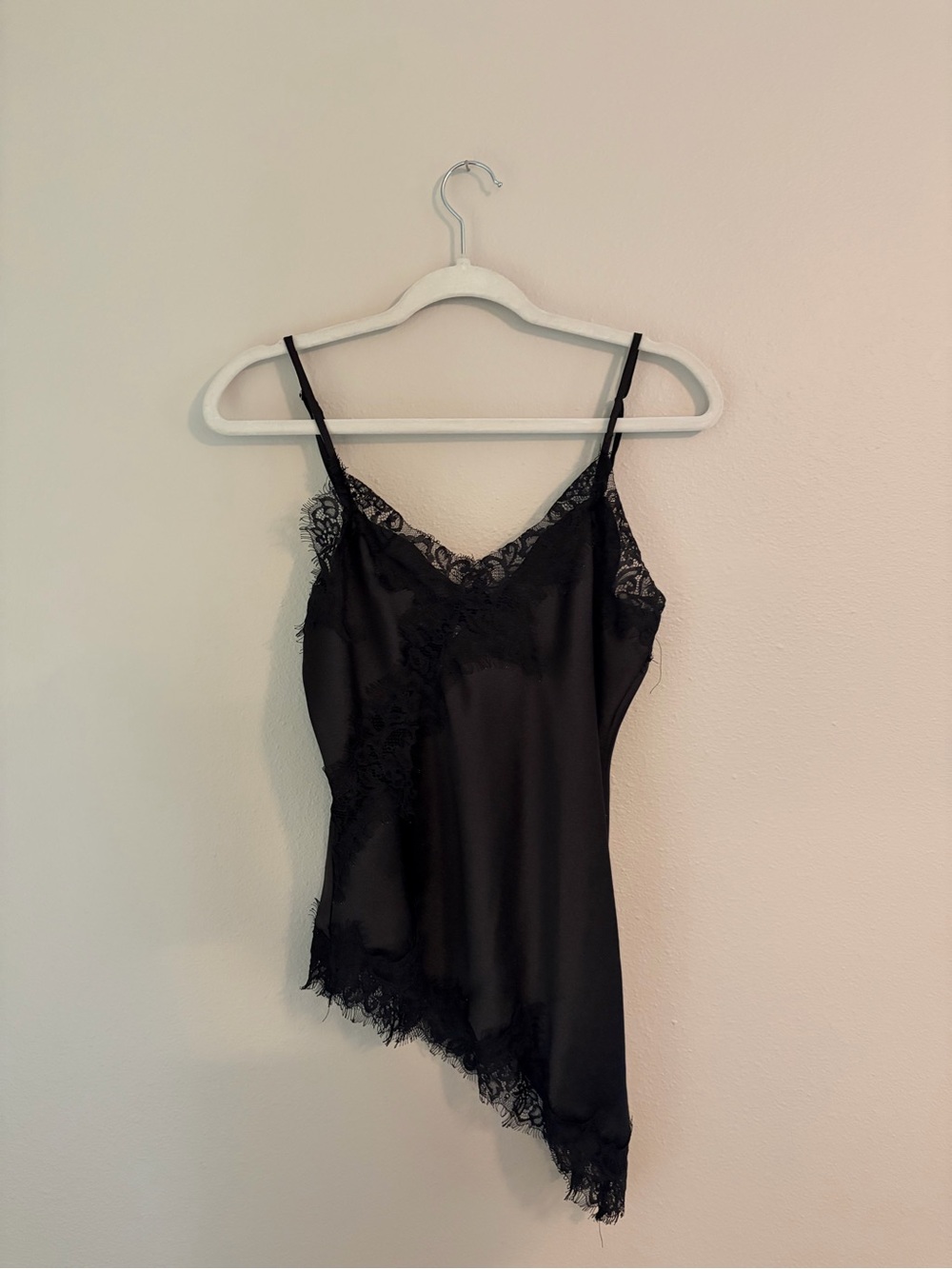 Black Lace Trim Satin Slip Top - Women Intimates